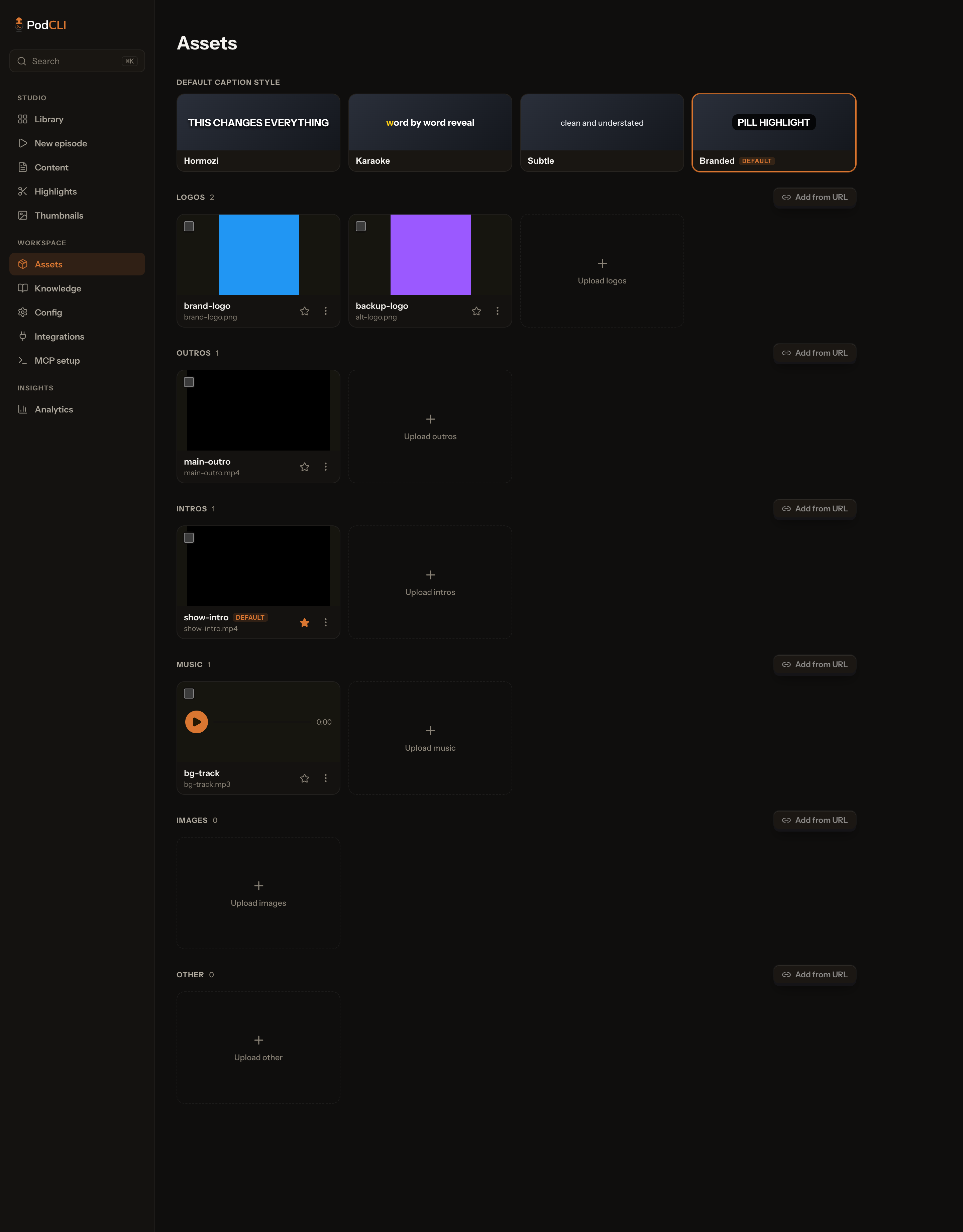 The Assets page