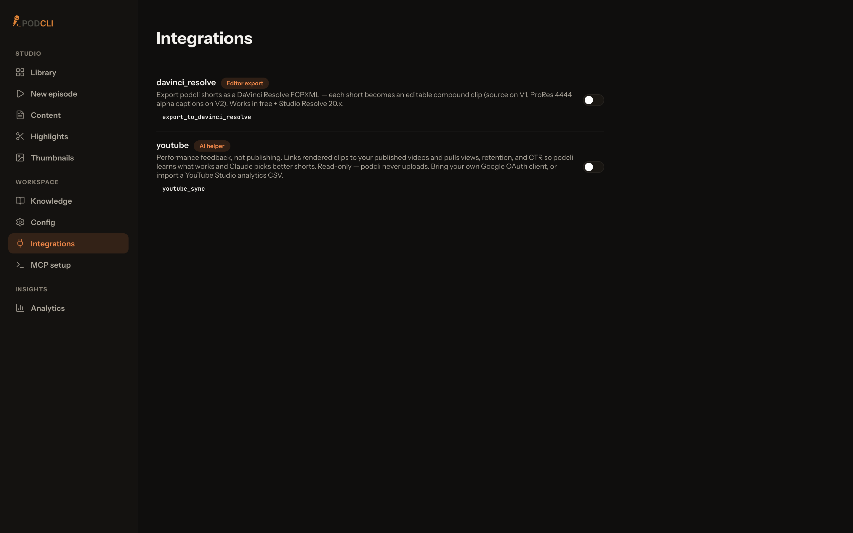 The Integrations page