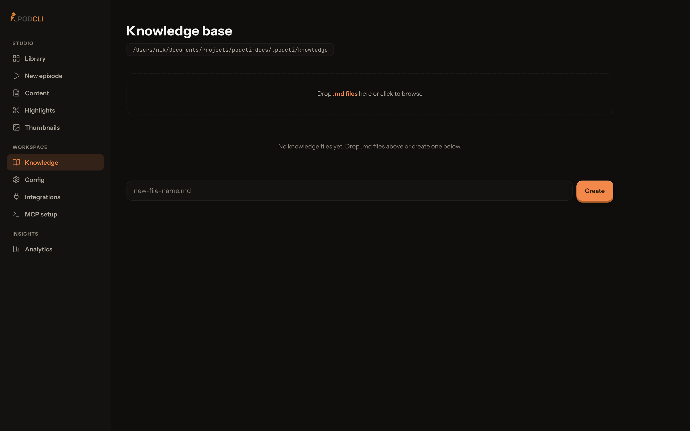 The Knowledge base page